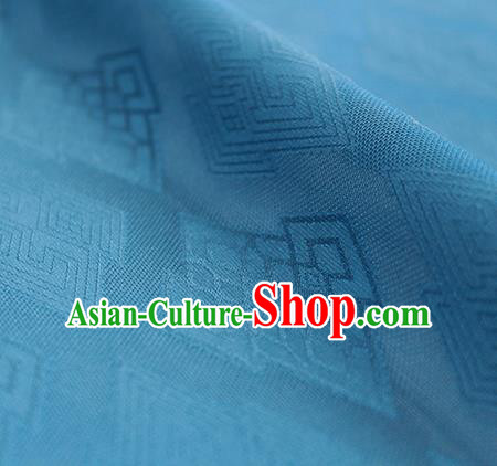 Traditional Chinese Classical Rhombus Pattern Blue Silk Fabric Ancient Hanfu Dress Silk Cloth