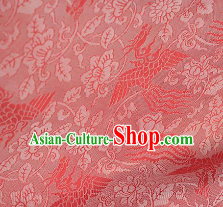 Traditional Chinese Classical Phoenix Peony Pattern Red Silk Fabric Ancient Hanfu Dress Silk Cloth