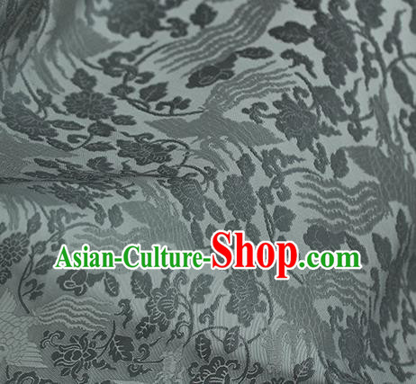 Traditional Chinese Classical Phoenix Peony Pattern Deep Grey Silk Fabric Ancient Hanfu Dress Silk Cloth