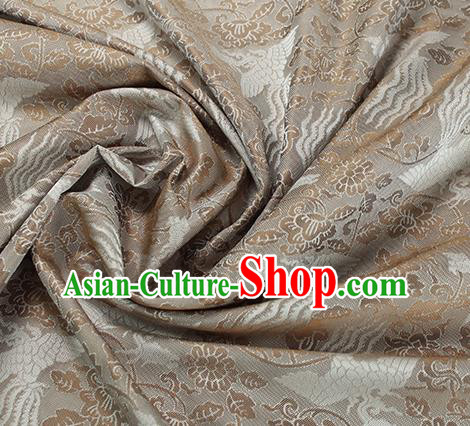 Traditional Chinese Classical Phoenix Peony Pattern Khaki Silk Fabric Ancient Hanfu Dress Silk Cloth