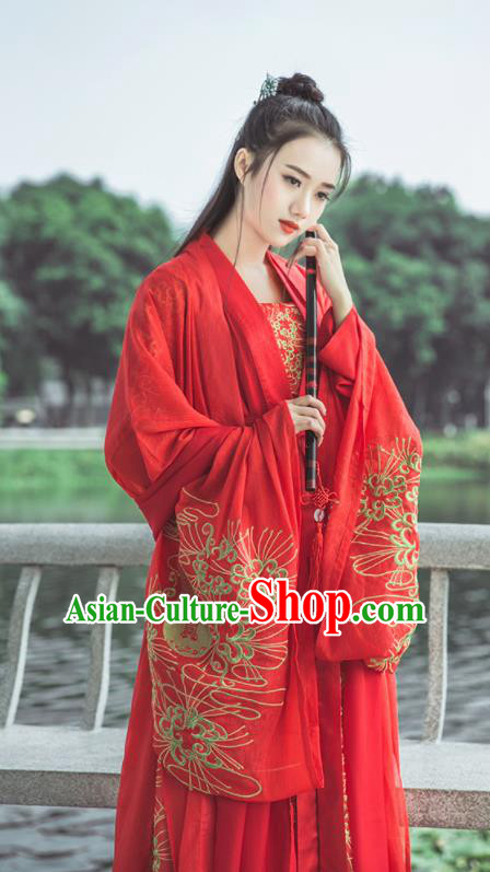 Traditional Chinese Tang Dynasty Bride Wedding Replica Costumes Ancient Nobility Lady Red Hanfu Dress for Women