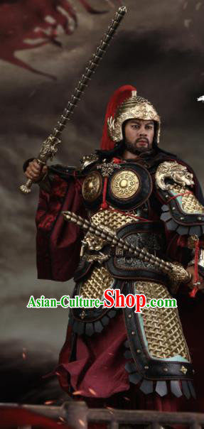 Chinese Ancient Cosplay General Armor and Helmet Traditional Tang Dynasty Yu Chi Jing De Costumes Complete Set for Men