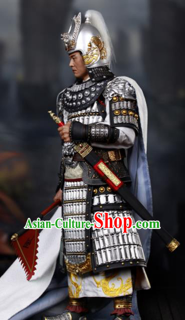 Chinese Ancient Cosplay General Zhou Yu Armor and Helmet Traditional Three Kingdoms Period Supreme Commander Costumes Complete Set for Men