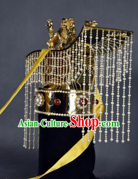 Top Grade Chinese Handmade Ancient Emperor Crown Qin Dynasty Hair Accessories for Men