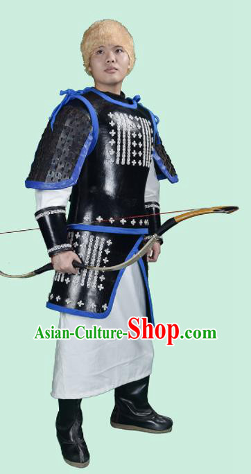 Chinese Ancient Cosplay General Armor and Helmet Traditional Yuan Dynasty Swordsman Costumes Complete Set for Men