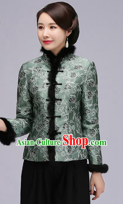 Chinese Traditional Tang Suit Green Jacket Classical National Upper Outer Garment for Women