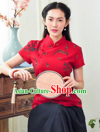 Chinese Traditional Tang Suit Red Blouse Classical National Shirt Upper Outer Garment for Women