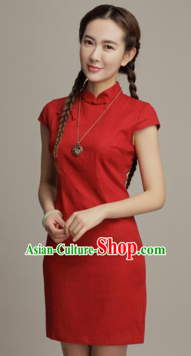 Chinese Traditional Classical Red Cheongsam National Tang Suit Qipao Dress for Women