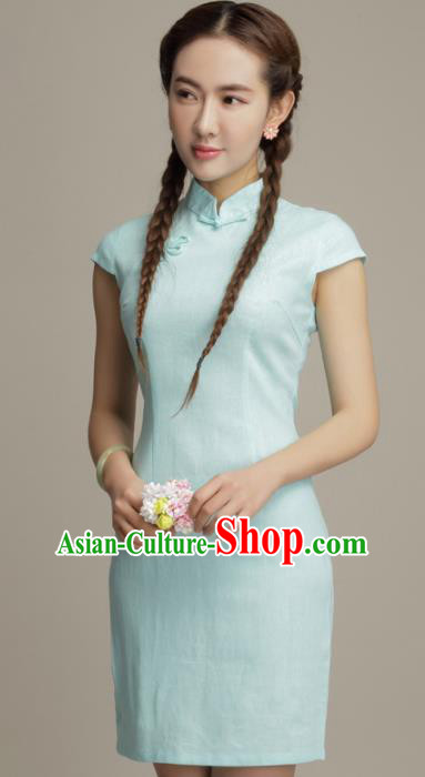 Chinese Traditional Classical Light Green Cheongsam National Tang Suit Qipao Dress for Women