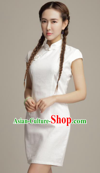 Chinese Traditional Classical White Cheongsam National Tang Suit Qipao Dress for Women