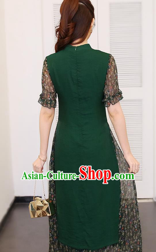 Traditional Chinese Classical Deep Green Cheongsam National Costume Tang Suit Qipao Dress for Women