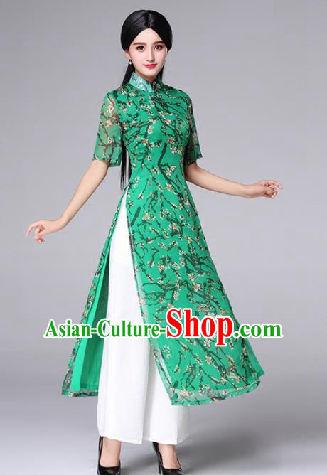 Traditional Chinese Classical Green Cheongsam National Costume Tang Suit Qipao Dress for Women