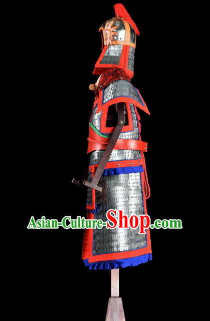 Chinese Ancient Drama Soldier Armor and Helmet Traditional Song Dynasty General Costumes Complete Set for Men
