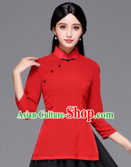 Chinese Traditional National Tang Suit Red Blouse Classical Shirt Upper Outer Garment for Women