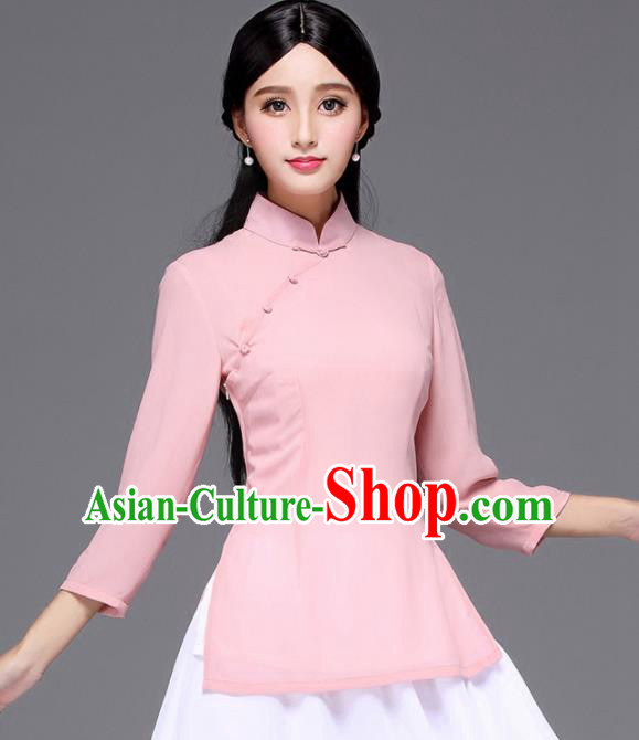 Chinese Traditional National Tang Suit Pink Blouse Classical Shirt Upper Outer Garment for Women