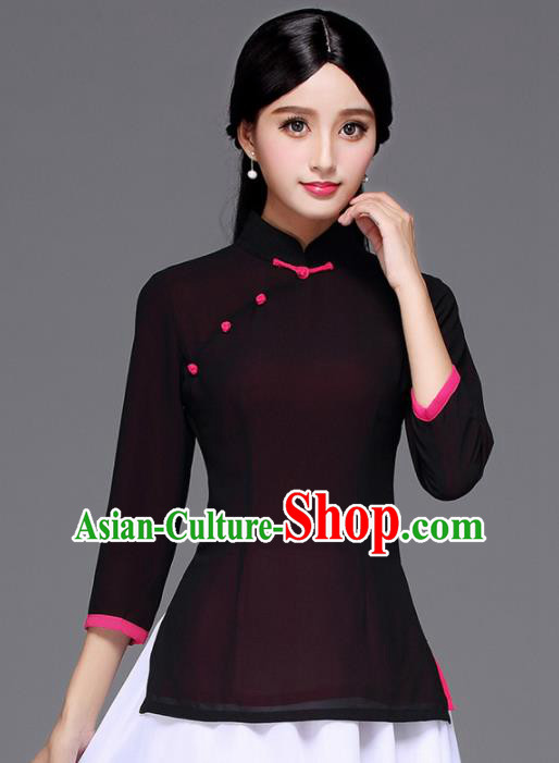 Chinese Traditional National Tang Suit Black Blouse Classical Shirt Upper Outer Garment for Women