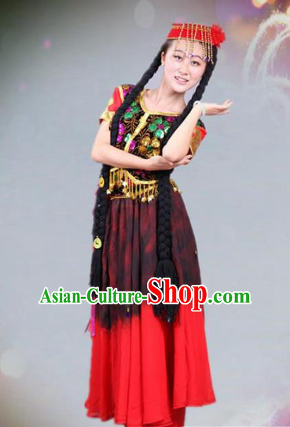 Traditional Chinese Uyghur Nationality Dance Costume Ethnic Stage Show Dress for Women