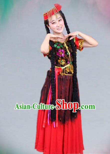 Traditional Chinese Uyghur Nationality Dance Costume Ethnic Stage Show Dress for Women