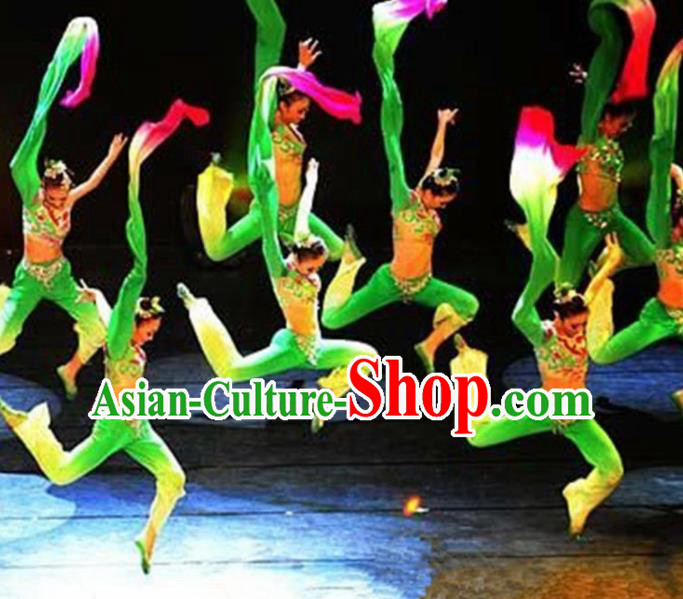 Traditional Chinese Classical Dance Green Costume Water Sleeve Dance Stage Show Dress for Women