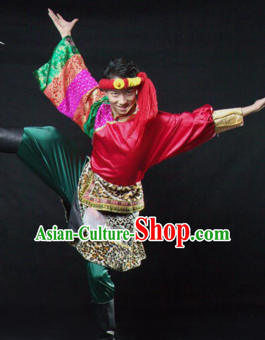 Chinese Traditional Zang Nationality Dance Costume Tibetan Ethnic Folk Dance Stage Show Clothing for Men