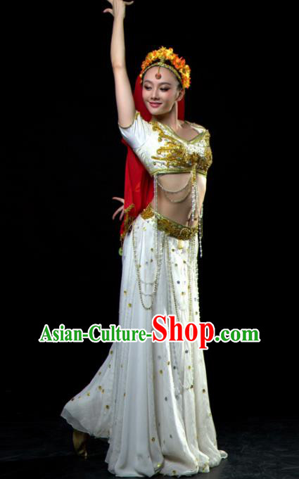 Professional Indian Dance Costume Oriental Dance Belly Dance Stage Show White Dress for Women