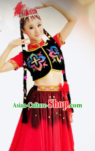 Traditional Chinese Uyghur Nationality Dance Costume Ethnic Dance Stage Show Dress for Women