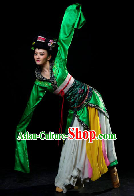 Traditional Chinese Classical Dance Ta Ge Green Costumes Umbrella Dance Stage Show Dress for Women