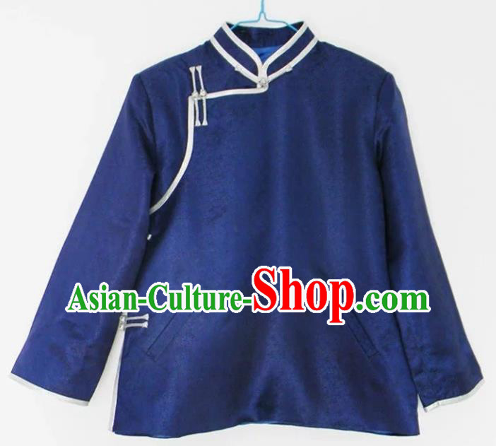 Chinese Traditional Mongol Nationality Costume Mongolian Ethnic Royalblue Jacket for Men