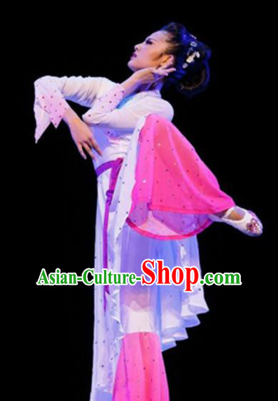 Traditional Chinese Classical Dance White Costumes Umbrella Dance Stage Show Dress for Women