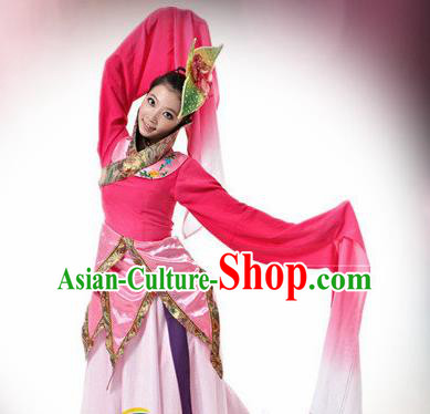 Traditional Chinese Classical Dance Rosy Costume Water Sleeve Dance Stage Show Dress for Women