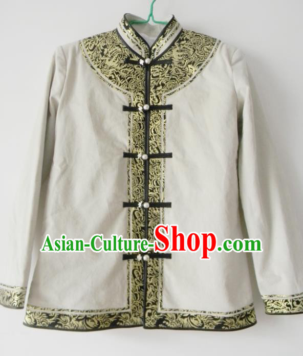 Chinese Traditional Mongol Nationality Costume Mongolian Ethnic White Jacket for Men