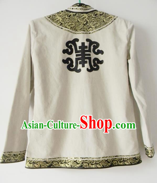 Chinese Traditional Mongol Nationality Costume Mongolian Ethnic White Jacket for Men