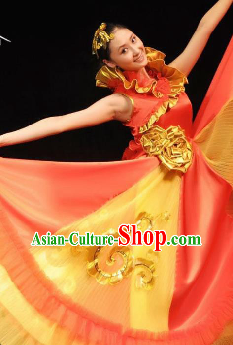 Professional Modern Dance Costume Ballroom Dance Stage Show Red Dress for Women