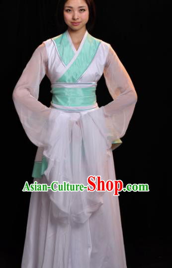 Traditional Chinese Classical Dance White Costumes Umbrella Dance Stage Show Dress for Women