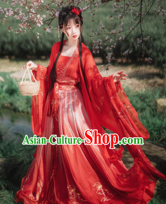 Chinese Tang Dynasty Palace Princess Red Hanfu Dress Traditional Ancient Court Wedding Costumes for Women