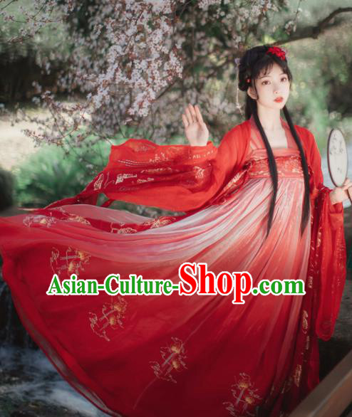 Chinese Tang Dynasty Princess Wedding Red Hanfu Dress Traditional Ancient Court Lady Costumes for Women