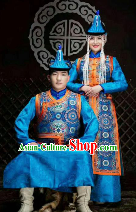 Chinese Traditional Mongol Nationality Costumes Mongolian Ethnic Wedding Clothing Complete Set for Women for Men