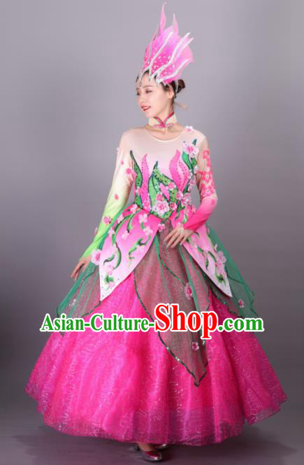 Traditional Chinese Spring Festival Gala Dance Rosy Dress Classical Dance Stage Show Costume for Women
