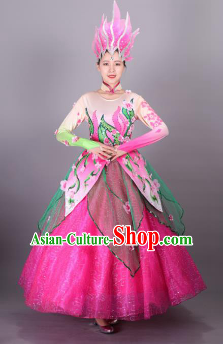 Traditional Chinese Spring Festival Gala Dance Rosy Dress Classical Dance Stage Show Costume for Women