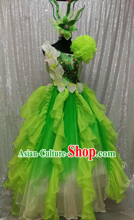 Traditional Chinese Spring Festival Gala Dance Green Dress Classical Dance Stage Show Costume for Women