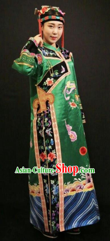 Traditional Chinese Mongol Nationality Green Dress Mongolian Ethnic Dance Stage Show Costume for Women