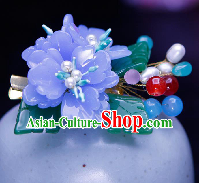 Chinese Traditional Hanfu Blue Peony Hair Claw Ancient Princess Hair Accessories for Women
