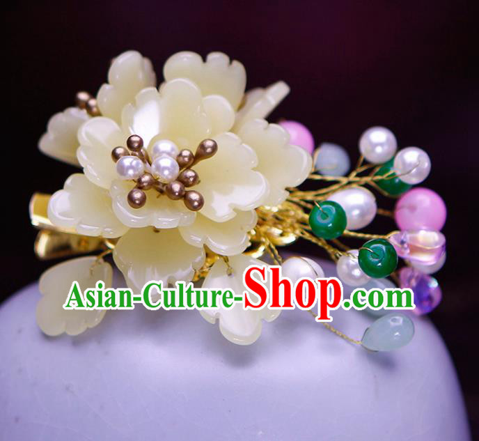 Chinese Traditional Hanfu Beige Peony Hair Claw Ancient Princess Hair Accessories for Women