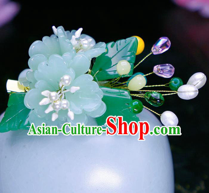 Chinese Traditional Hanfu Light Green Peony Hair Claw Ancient Princess Hair Accessories for Women