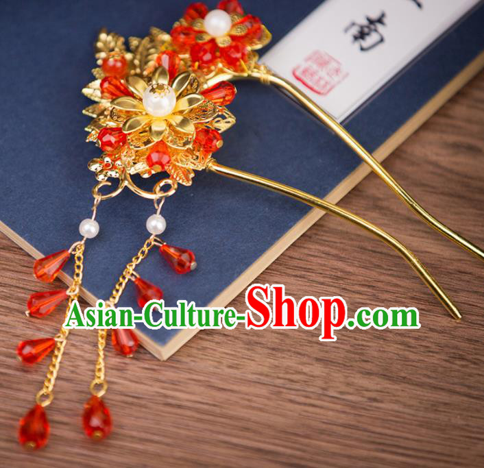 Chinese Traditional Wedding Golden Hairpins Ancient Bride Hair Accessories for Women