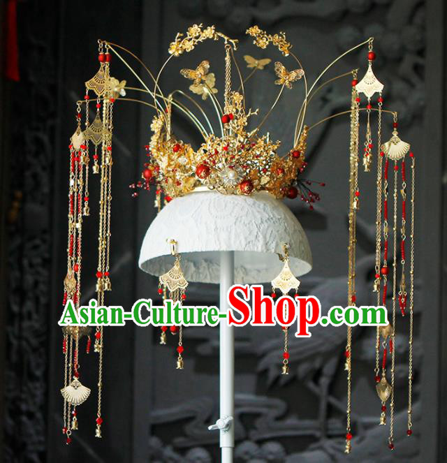 Chinese Traditional Wedding Tassel Phoenix Coronet Hairpins Ancient Bride Hair Accessories for Women