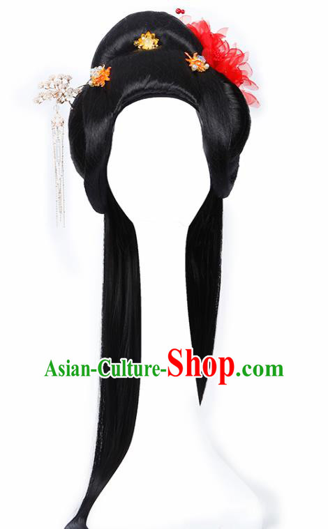 Chinese Traditional Tang Dynasty Imperial Consort Wigs and Hairpins Ancient Peri Princess Hair Accessories for Women