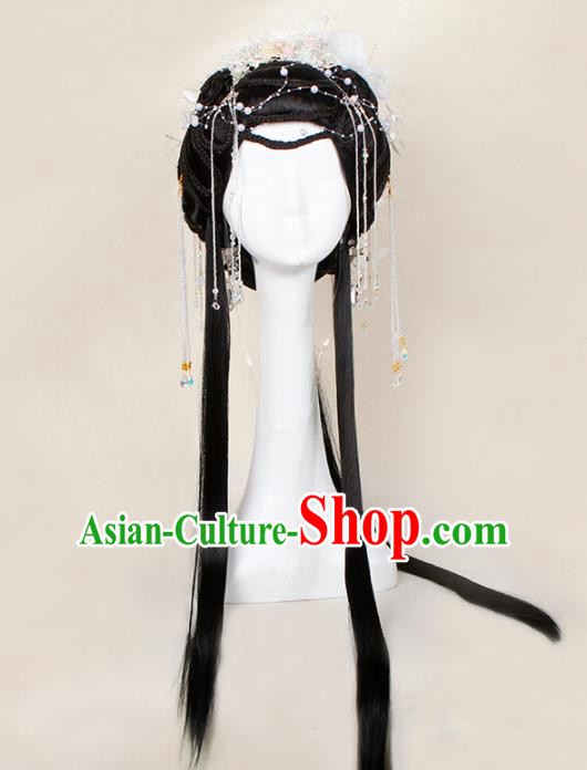 Chinese Traditional Ming Dynasty Princess Wigs and Hairpins Ancient Goddess Hair Accessories for Women