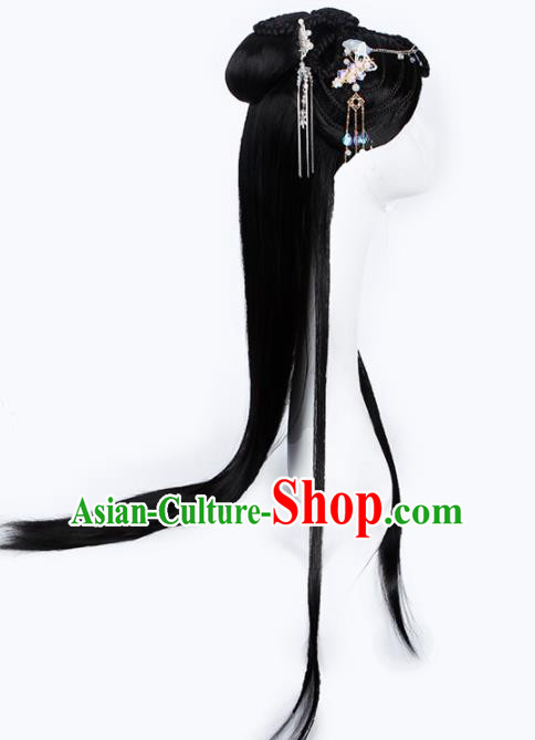 Chinese Traditional Ming Dynasty Palace Princess Wigs and Hairpins Ancient Imperial Concubine Hair Accessories for Women