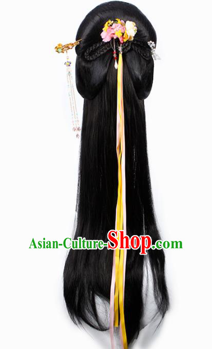 Chinese Traditional Tang Dynasty Court Princess Wigs and Hairpins Ancient Imperial Concubine Hair Accessories for Women